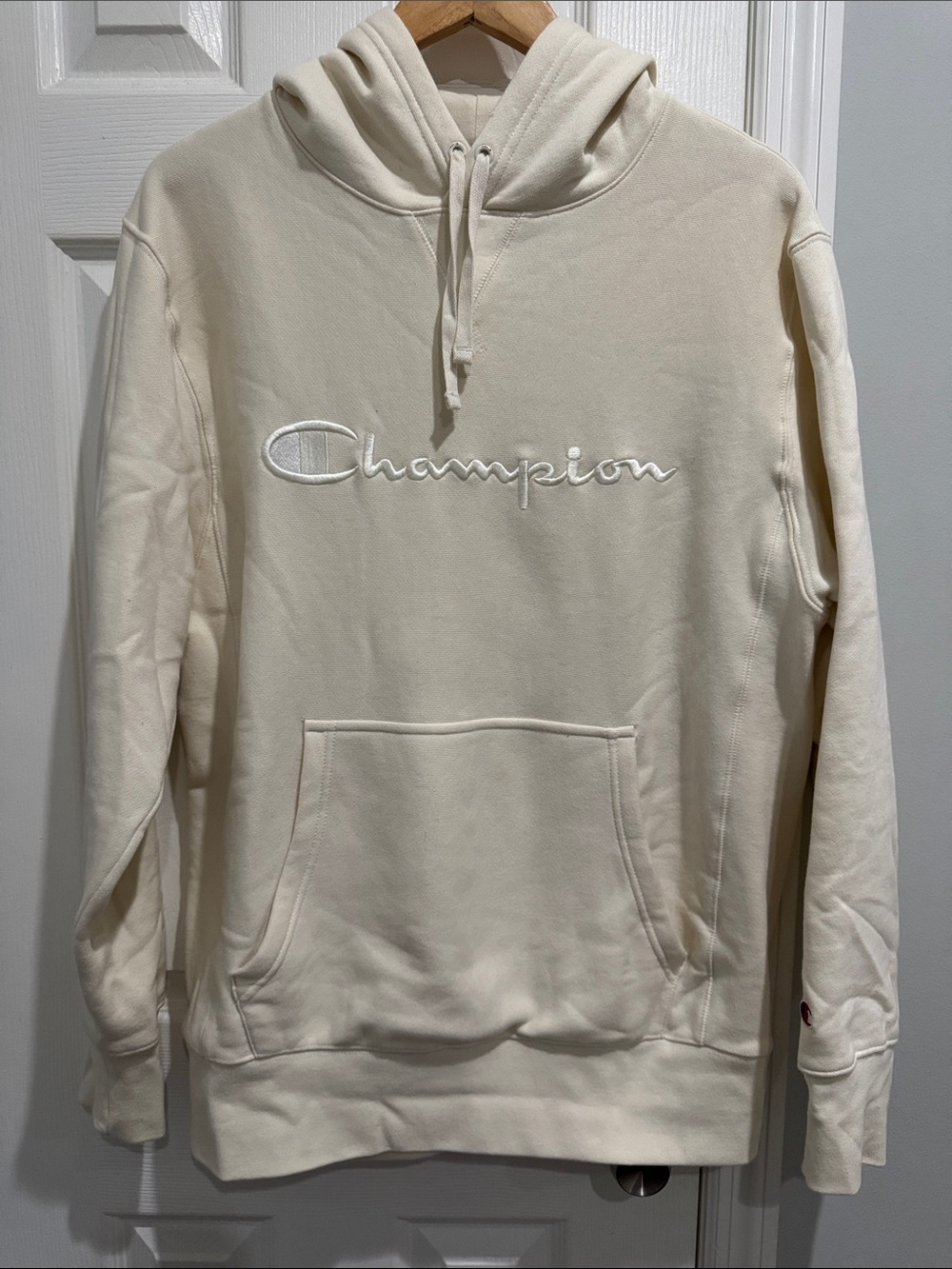 Champion Men's Cream Embroidered Script Hoodie